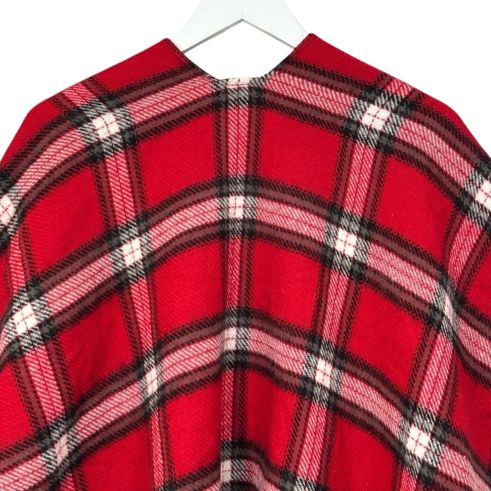 LOFT Red Plaid Fringe Shawl Size XS/S NWT